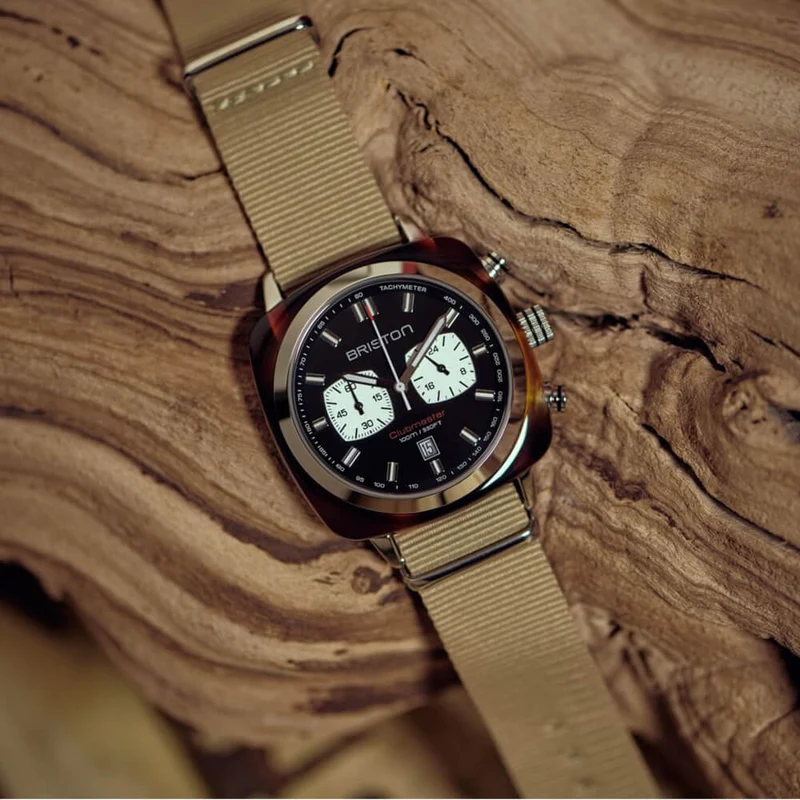 Briston · Clubmaster Sport 42mm · Noir/Kaki · Quartz — vue 3