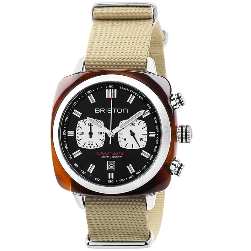 Briston · Clubmaster Sport 42mm · Noir/Kaki · Quartz