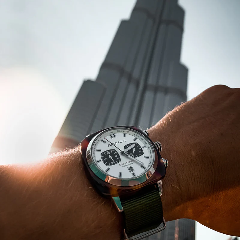 Briston · Clubmaster Sport 42mm · Blanc/Vert Militaire · Quartz — vue 2
