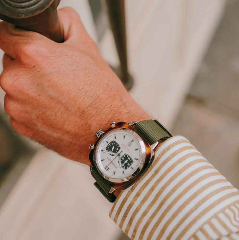 Briston · Clubmaster Sport 42mm · Blanc/Vert Militaire · Quartz — vue 3