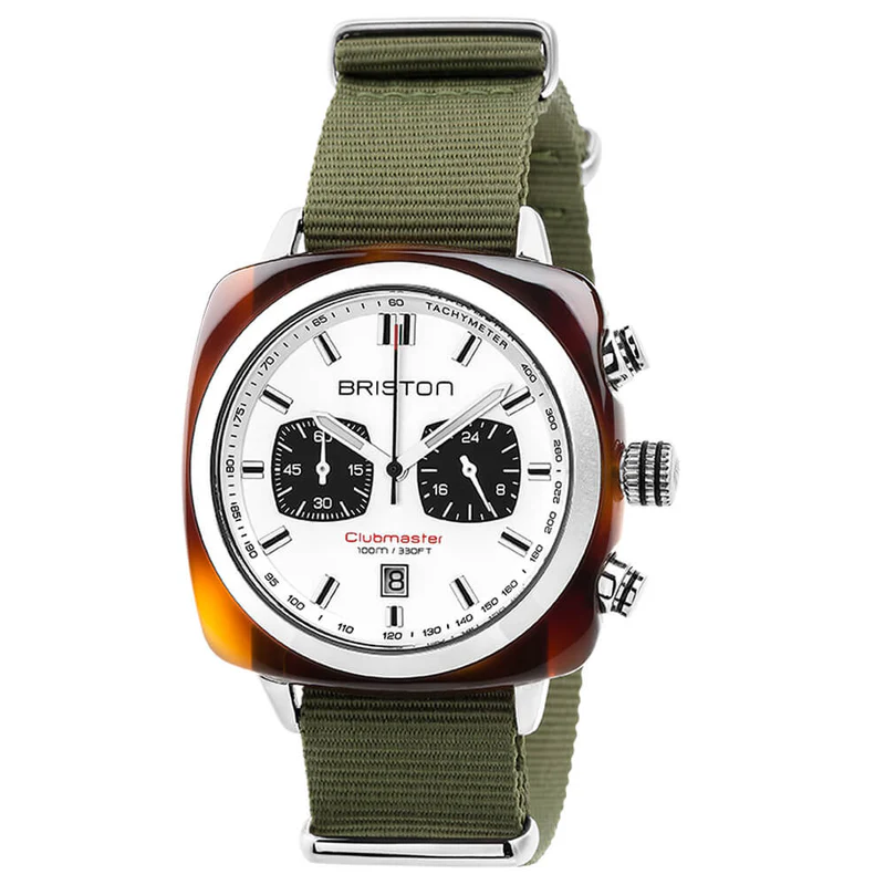 Briston · Clubmaster Sport 42mm · Blanc/Vert Militaire · Quartz