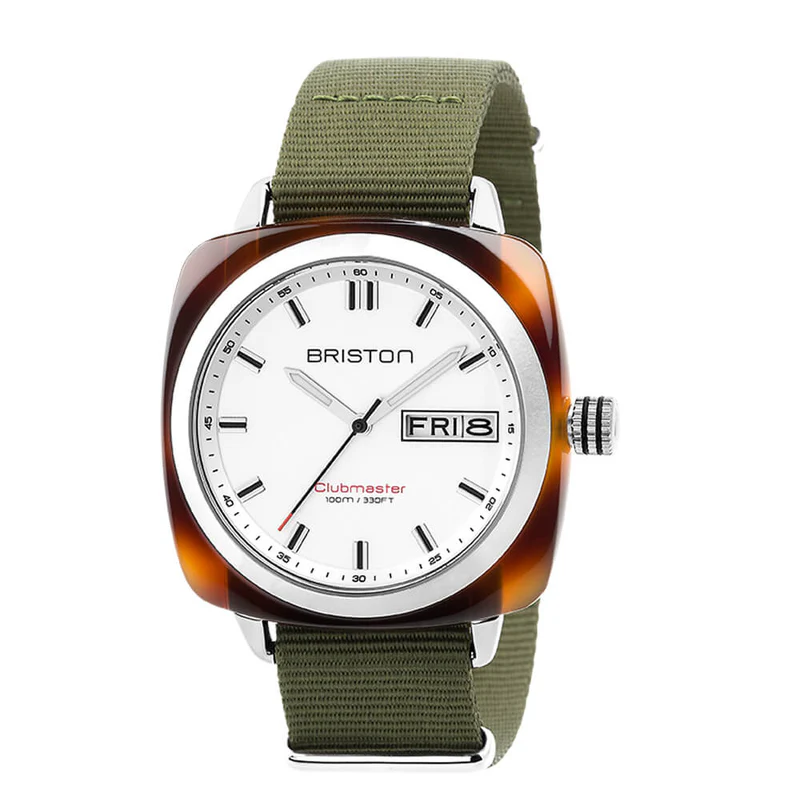 Briston · Clubmaster Sport HMS 42mm · Blanc/Vert Militaire · Quartz