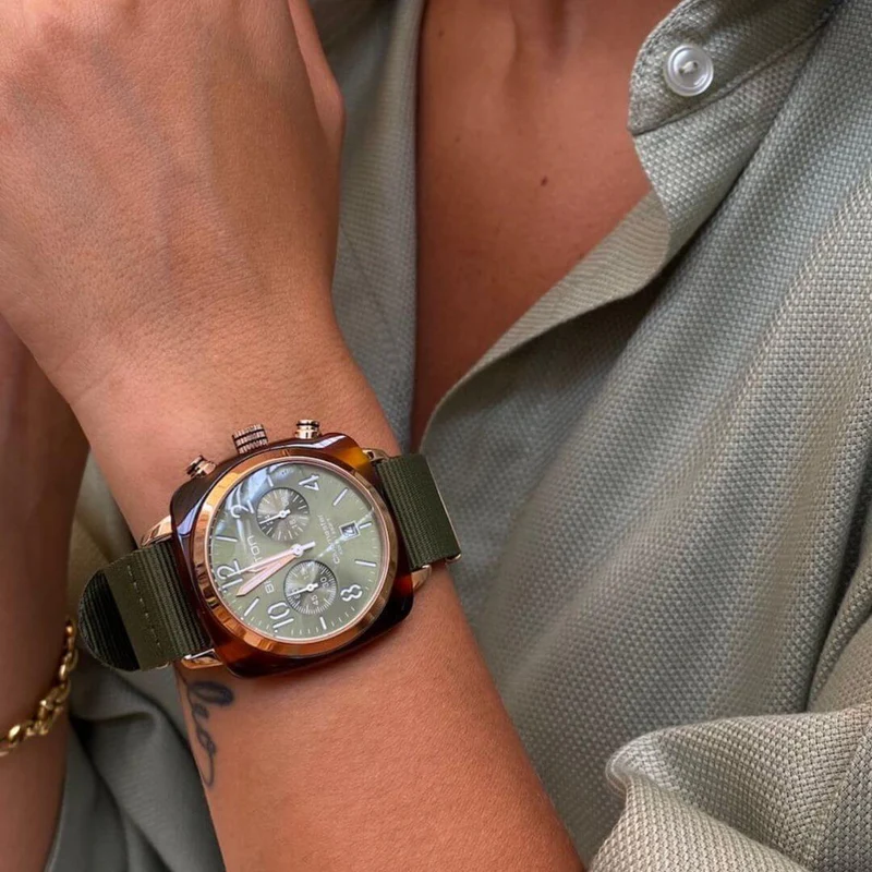 Briston · Clubmaster Classic 40mm · Vert Olive/Or Rose · Quartz — vue 3