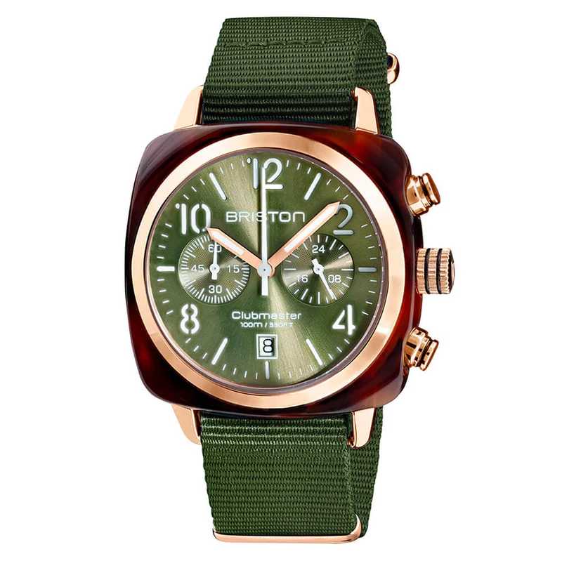 Briston · Clubmaster Classic 40mm · Vert Olive/Or Rose · Quartz