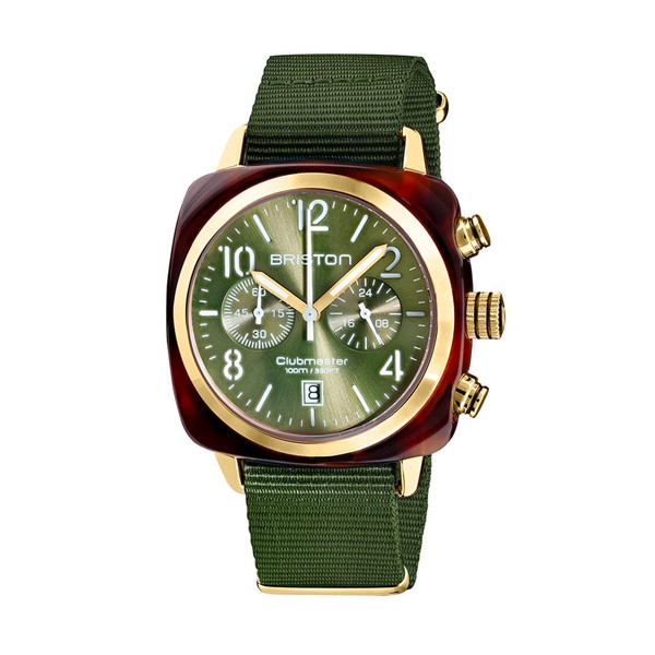 Briston · Clubmaster Classic 40mm · Vert Olive/Or Jaune · Quartz