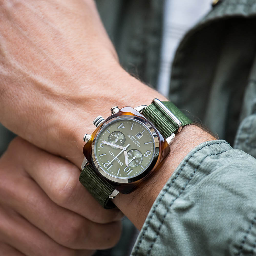 Briston · Clubmaster Classic 40mm · Vert Olive · Quartz — vue 2