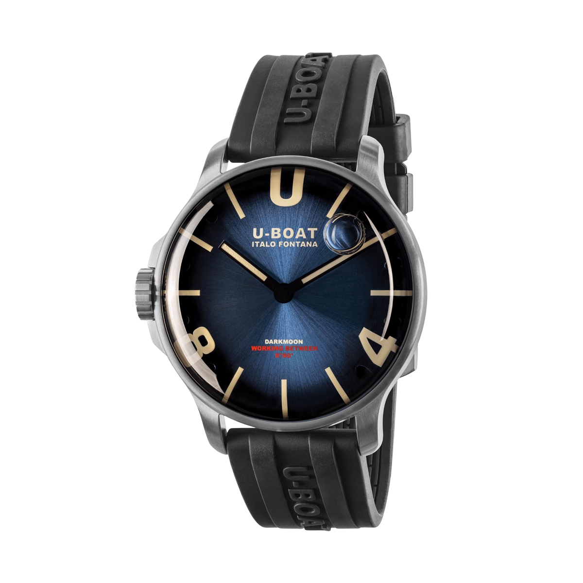 U-Boat Darkmoon · Quartz · 44mm · Cadran Bleu Soleillé · Caoutchouc