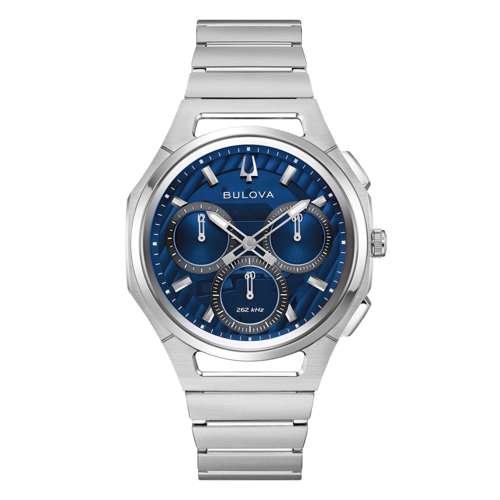 Bulova CURV · Chronographe 262kHz · 41mm · Cadran Bleu Translucide · Bracelet Acier