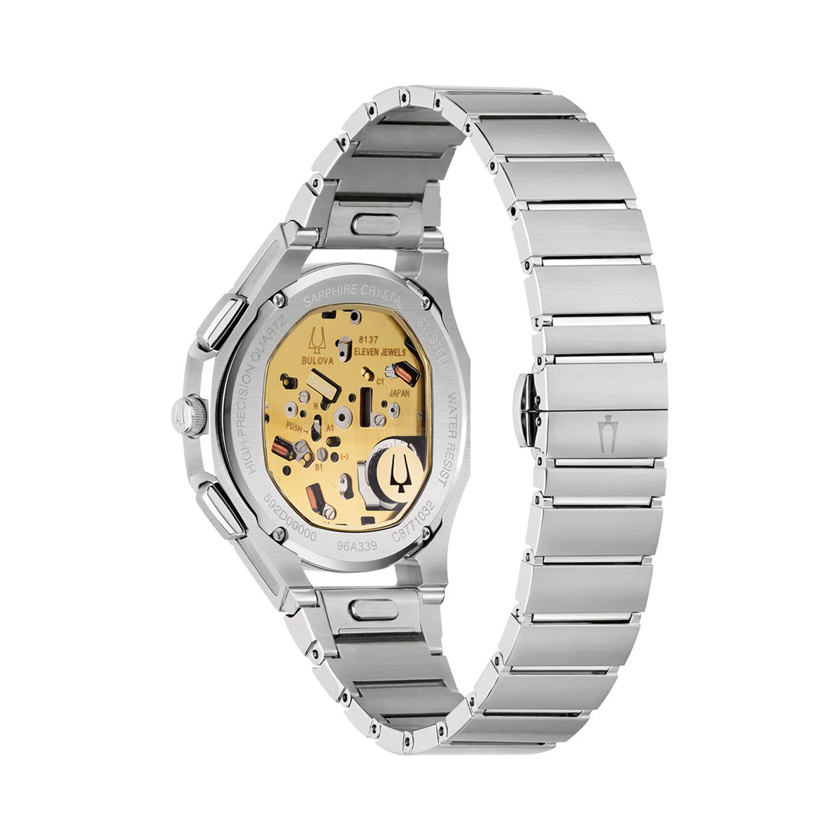 Bulova CURV · Chronographe 262kHz · 41mm · Cadran Bleu Translucide · Bracelet Acier — vue 3