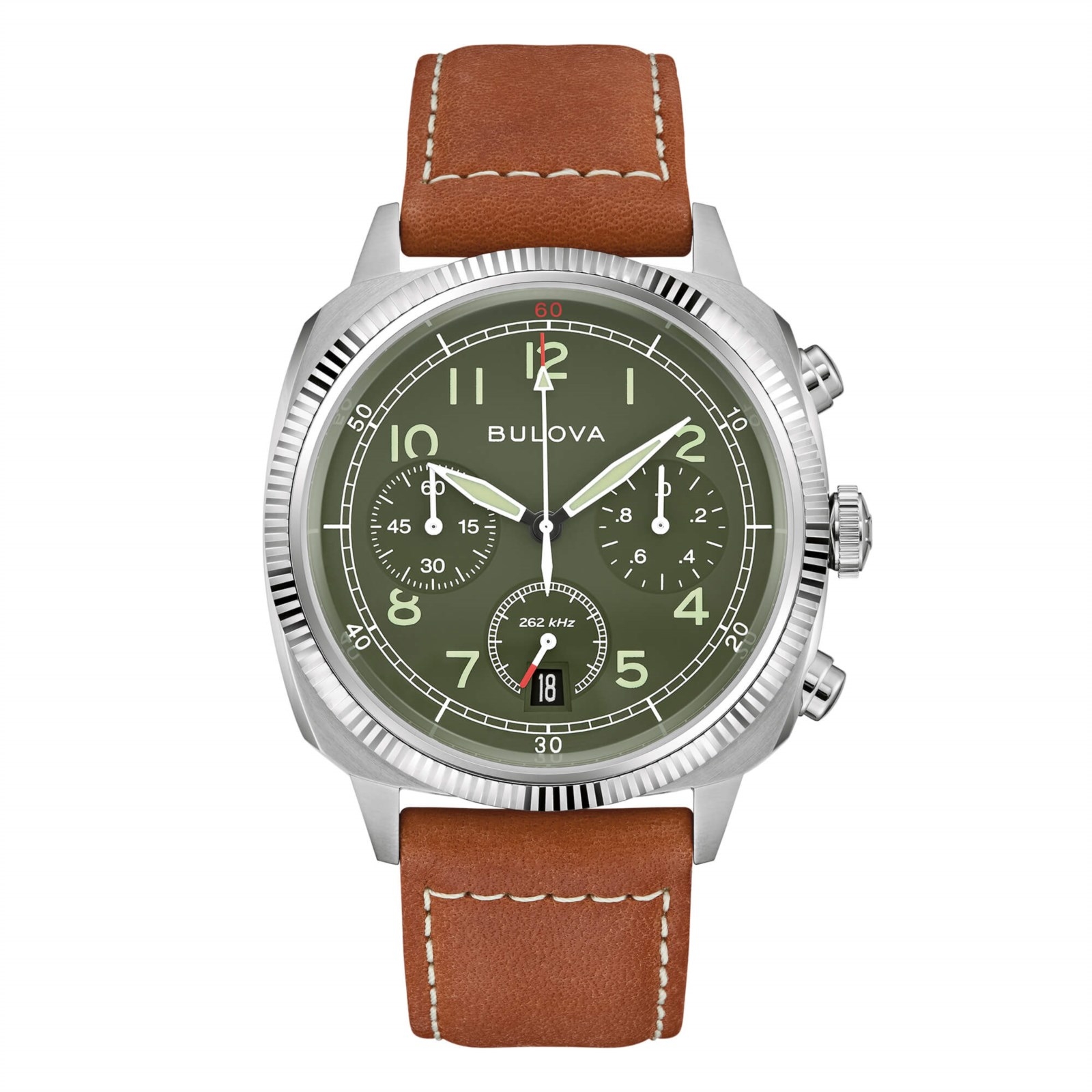 Bulova Military · Chronographe 262kHz · Cadran Vert Militaire · Cuir Brun · VWI Édition Spéciale