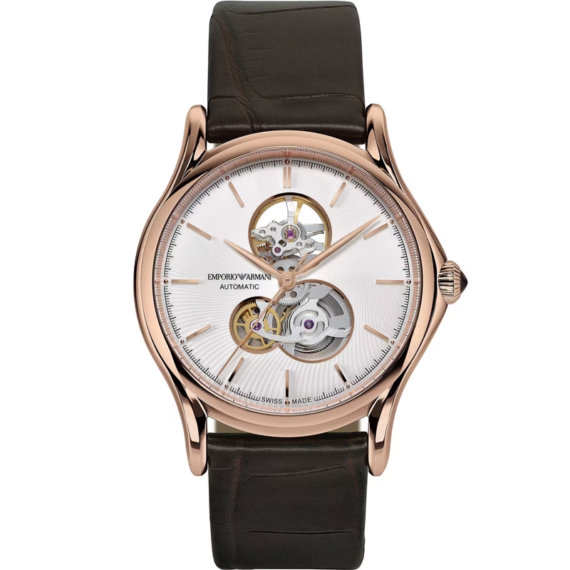 Emporio Armani Swiss Made · Kappa Semi-Squelette · 42mm · Or Rose · Cuir Noir