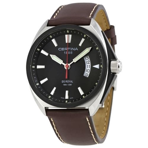 Certina DS Royal · Quartz · 42mm · Cadran Noir · Cuir Brun