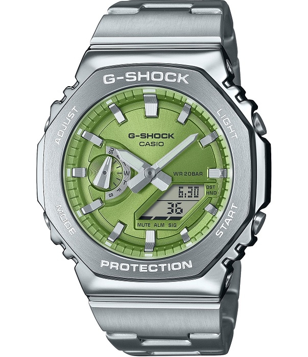 Casio G-Shock GM-2110D · Lunette Acier · Lime Green · Bracelet Résine