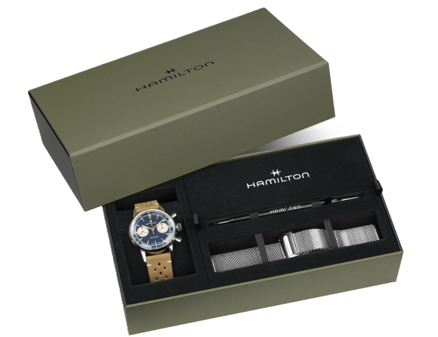 Hamilton American Classic Intra-Matic · Chronographe Manuel · 40mm · Cadran Bleu · Cuir Perforé + Maille — vue 2