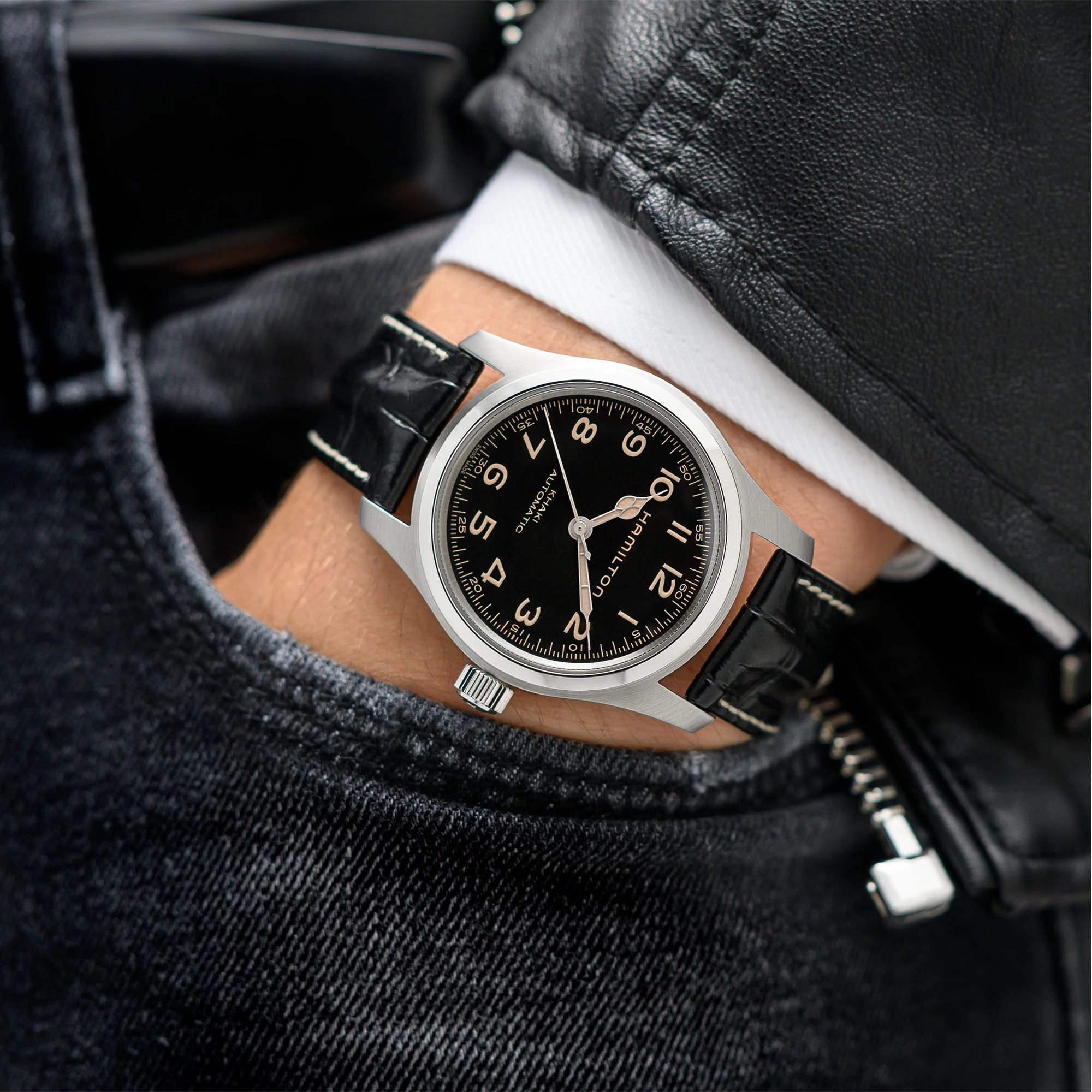 Hamilton Khaki Field Murph · 42mm · Cadran Noir · Pack 2 Bracelets (Cuir + Acier) — vue 3