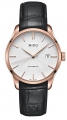 Mido Belluna II · PVD Or Rose · Cadran Argenté · Cuir Noir · 40mm