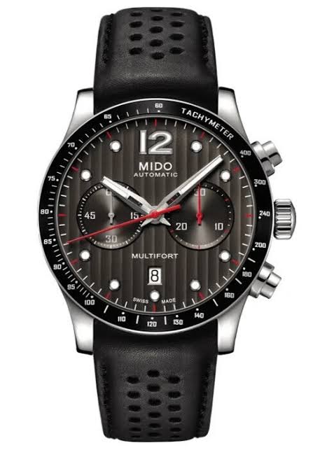 Mido Multifort Chronograph · Lunette Aluminium Tachymètre · Cadran Noir · Cuir Noir · 44mm