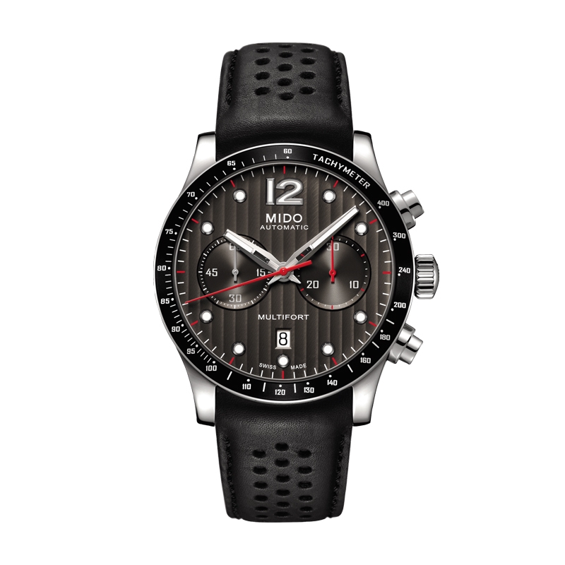 Mido Multifort Chronograph · Lunette Aluminium Tachymètre · Cadran Noir · Cuir Noir · 44mm — vue 3