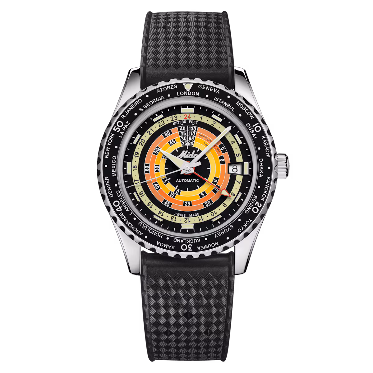 Mido Ocean Star Decompression Worldtimer · Cadran Noir · Caoutchouc + Maille Milanaise Incluse