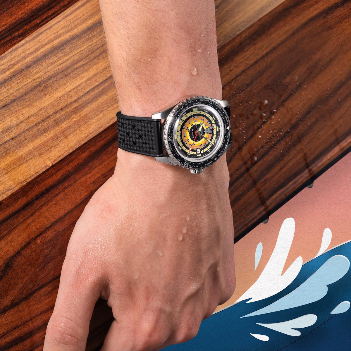 Mido Ocean Star Decompression Worldtimer · Cadran Noir · Caoutchouc + Maille Milanaise Incluse — vue 4