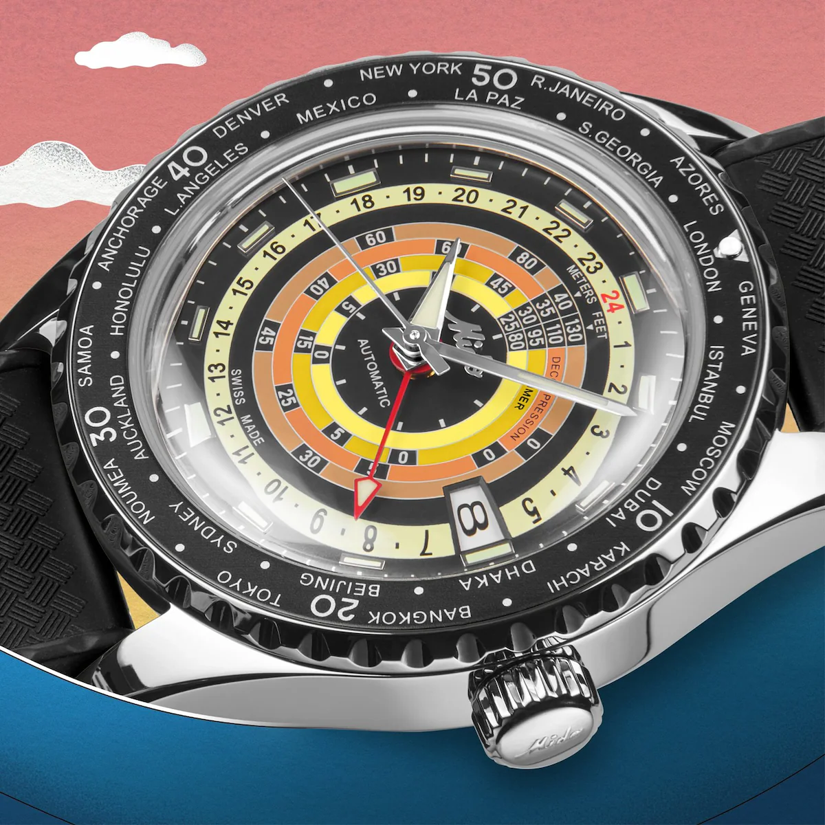 Mido Ocean Star Decompression Worldtimer · Cadran Noir · Caoutchouc + Maille Milanaise Incluse — vue 5