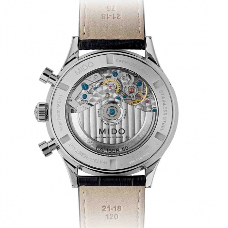 Mido Multifort Patrimony Chronograph · Acier · Cadran Noir · Cuir Noir · 42mm