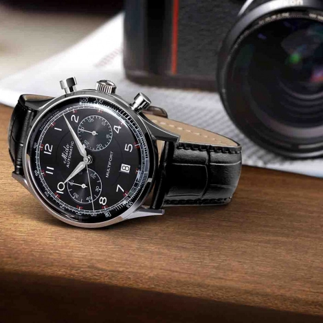 Mido Multifort Patrimony Chronograph · Acier · Cadran Noir · Cuir Noir · 42mm — vue 3