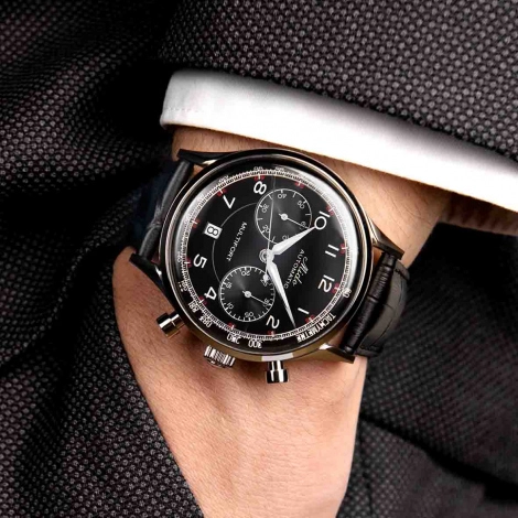 Mido Multifort Patrimony Chronograph · Acier · Cadran Noir · Cuir Noir · 42mm — vue 4