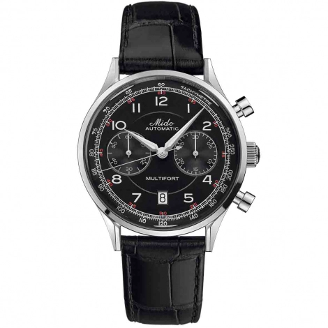 Mido Multifort Patrimony Chronograph · Acier · Cadran Noir · Cuir Noir · 42mm — vue 5