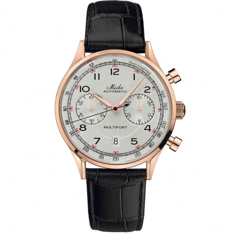 Mido Multifort Patrimony Chronograph · PVD Or Rose · Cadran Ivoire · Cuir Noir · 42mm — vue 3