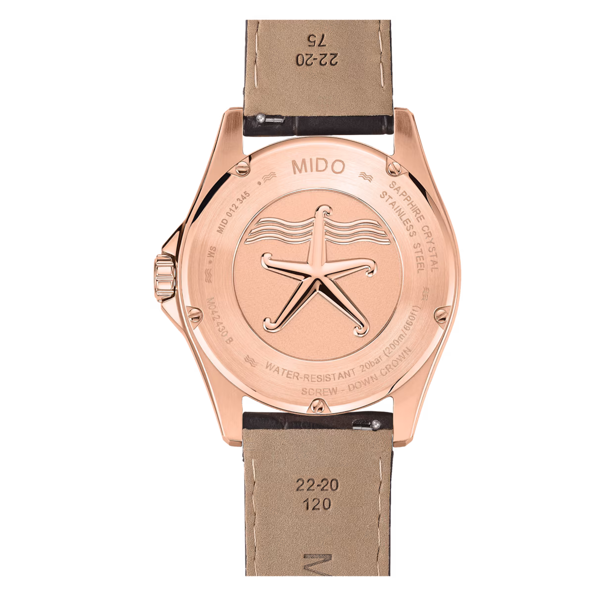 Mido Ocean Star 200C · PVD Or Rose · Cadran Vert · Lunette Céramique Verte · Cuir Brun · 42.5mm