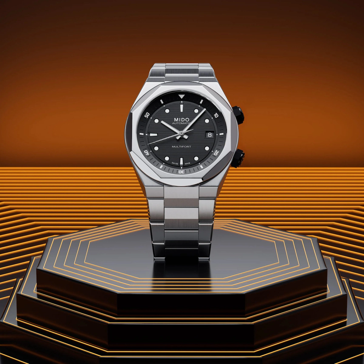 Mido Multifort 8 Two Crowns · Cadran Noir · Bracelet Acier · 38.4mm — vue 5