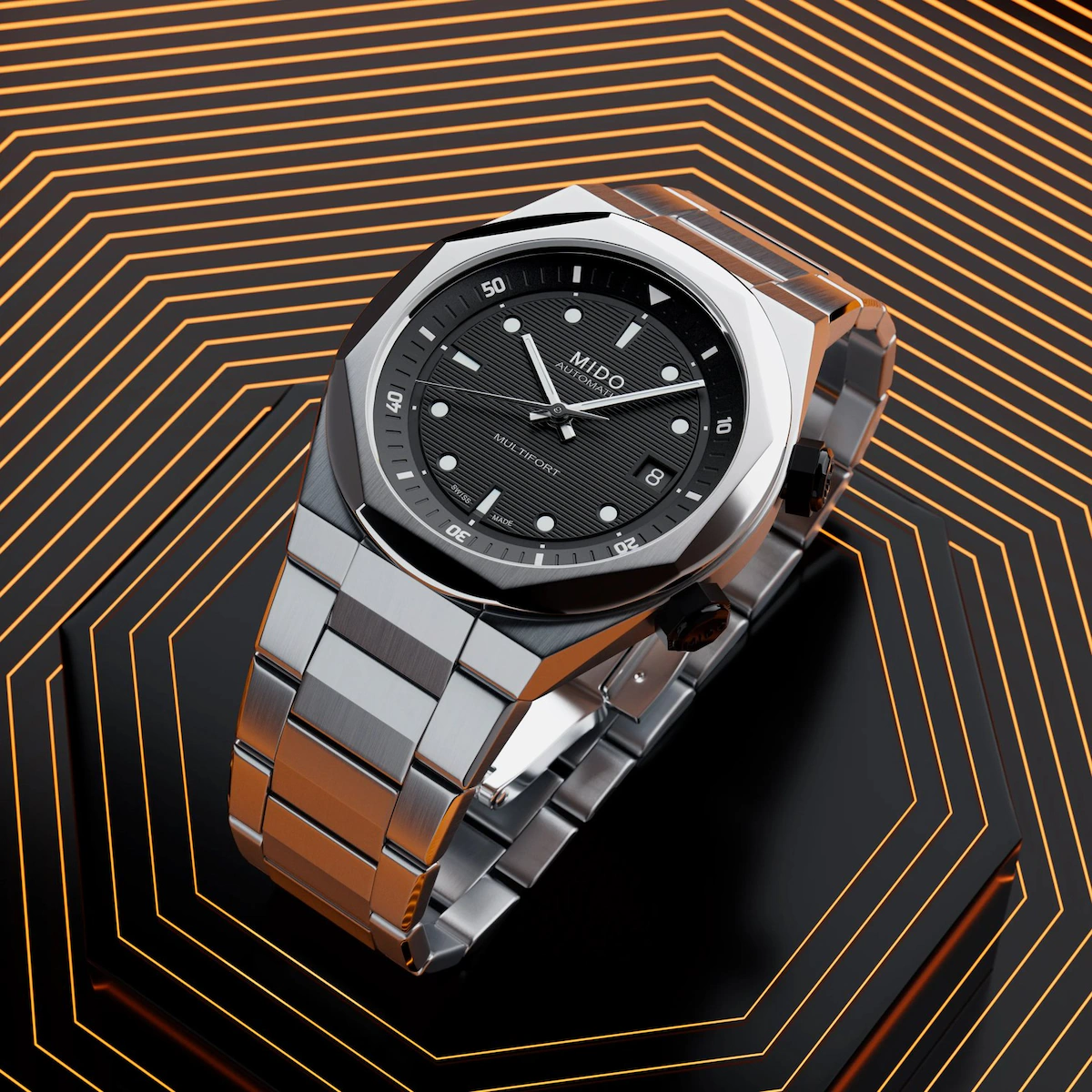 Mido Multifort 8 Two Crowns · Cadran Noir · Bracelet Acier · 38.4mm — vue 6