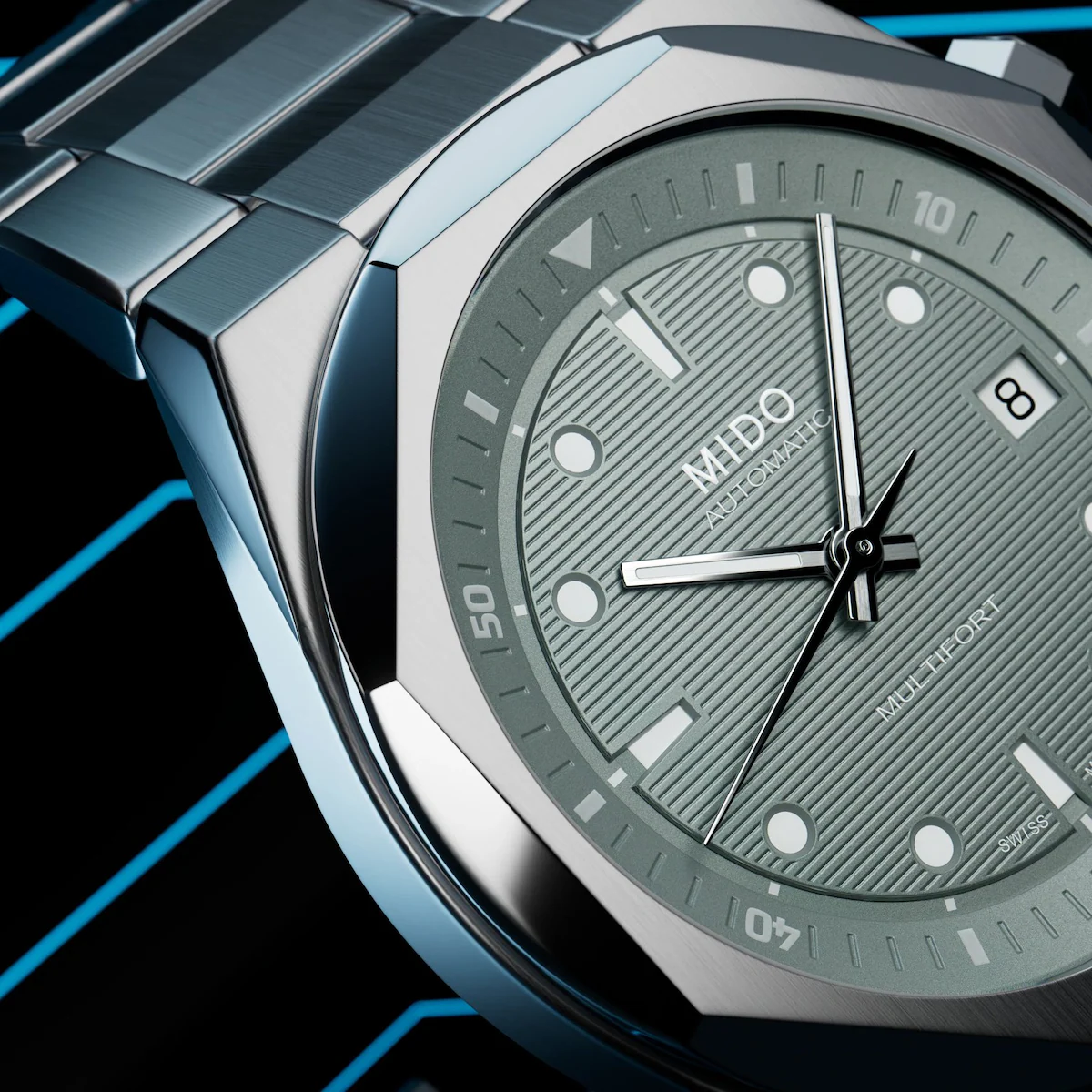 Mido Multifort 8 Two Crowns · Cadran Gris · Bracelet Acier · 38.4mm — vue 4
