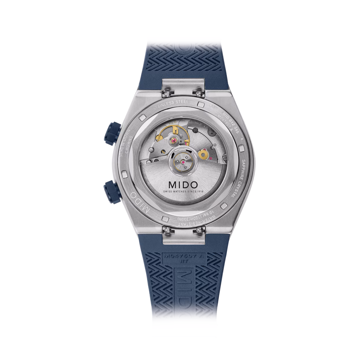 Mido Multifort 8 Two Crowns · Cadran Bleu · Bracelet Caoutchouc Bleu · 38.4mm