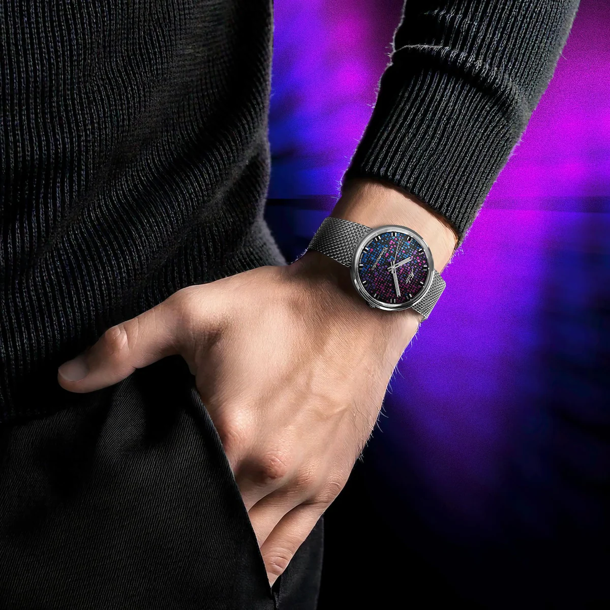 Mido Commander 1959 · Cadran Pixel · Maille Milanaise Acier — vue 3