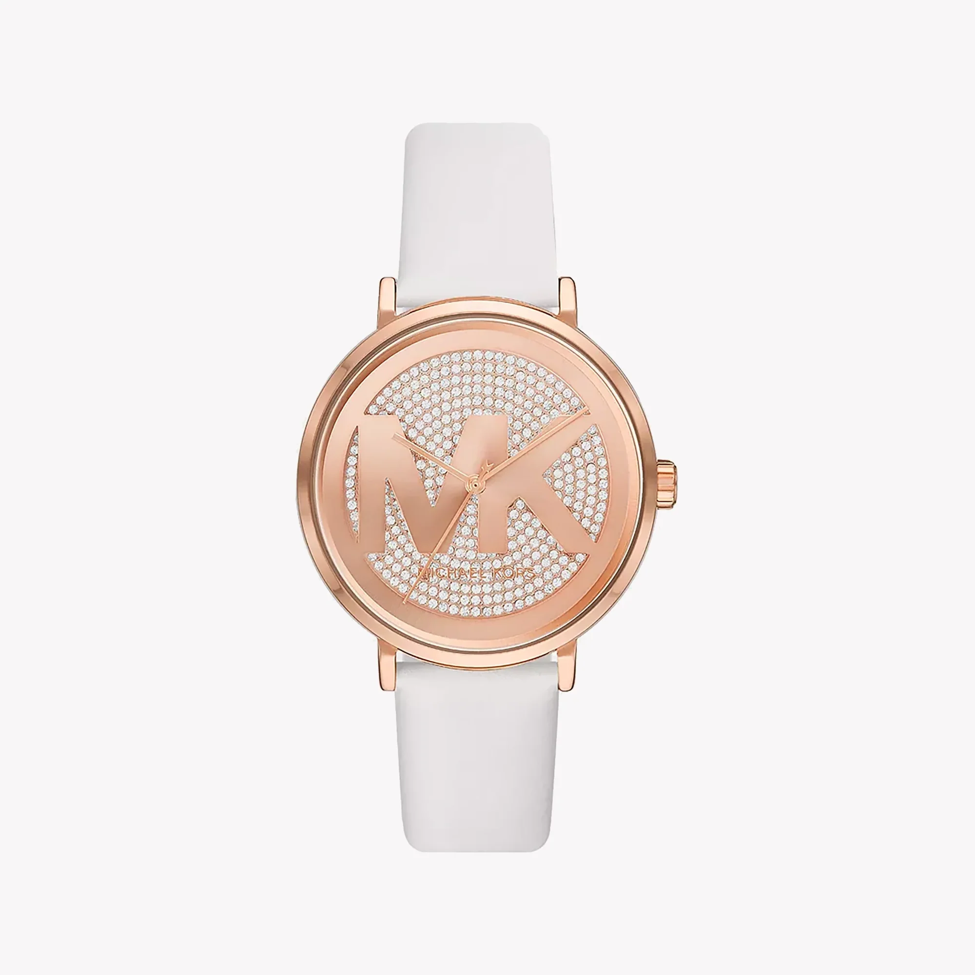 Michael Kors Addyson · Quartz 40mm · Or Rose · Cadran Pavé · Cuir Blanc