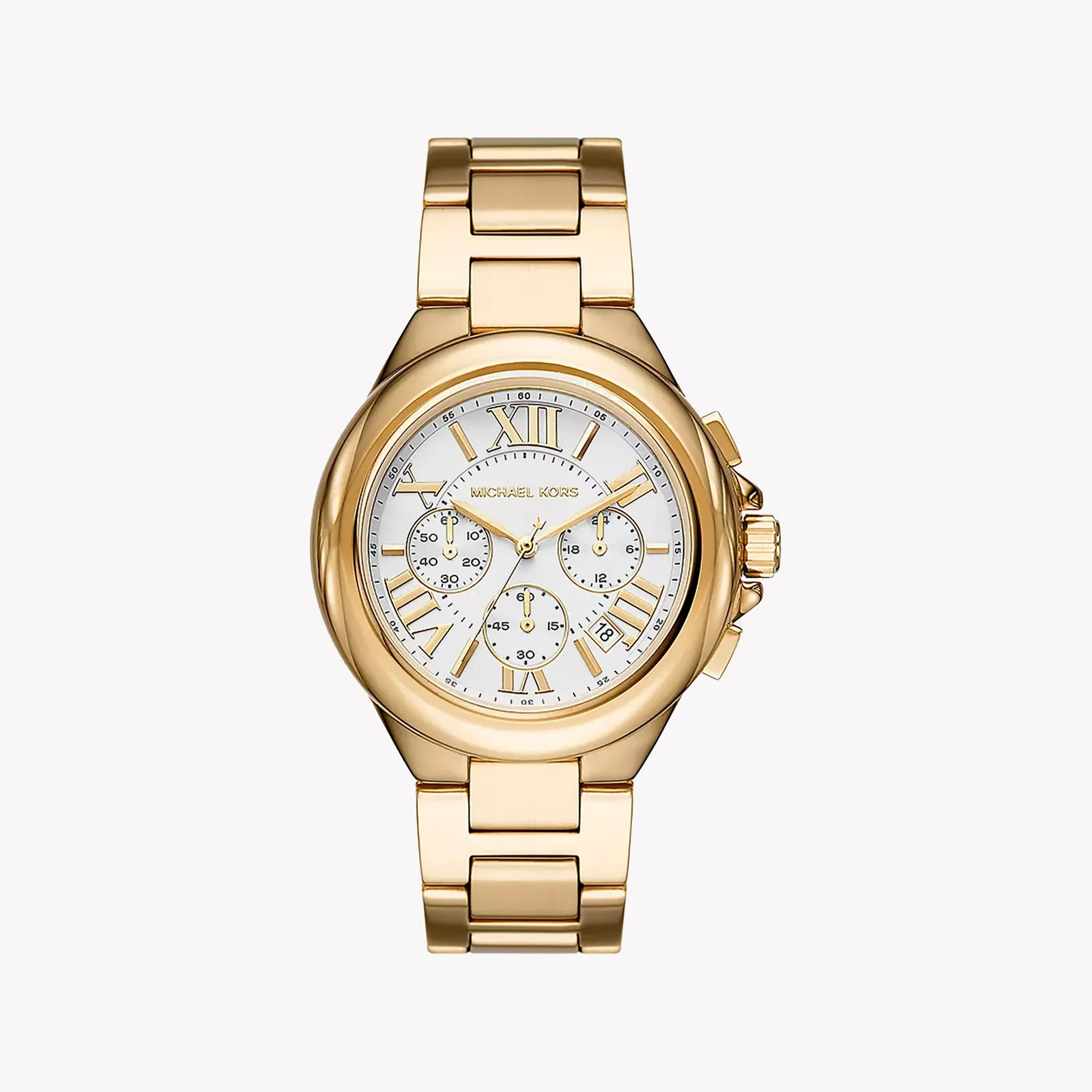 Michael Kors Camille · Chronographe 43mm · Or · Cadran Blanc · Bracelet Acier