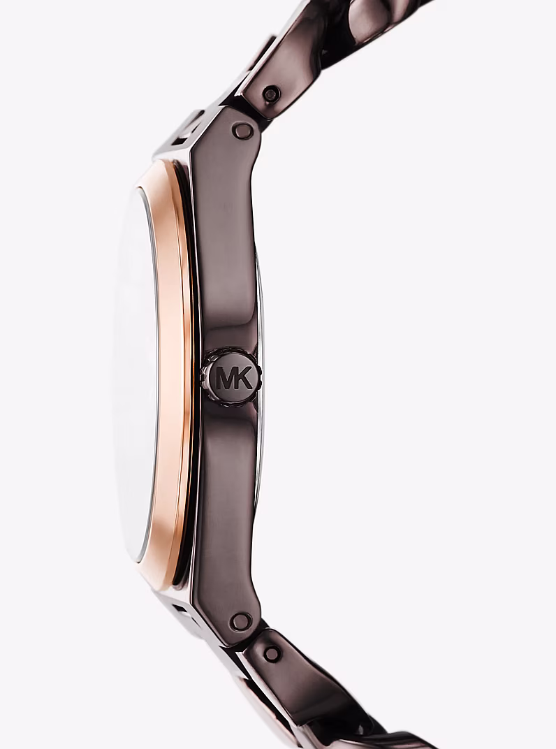 Michael Kors Lennox · Quartz 37mm · Deux Tons Chocolat/Or Rose · Bracelet Acier — vue 2
