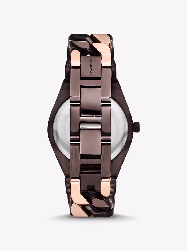 Michael Kors Lennox · Quartz 37mm · Deux Tons Chocolat/Or Rose · Bracelet Acier — vue 3