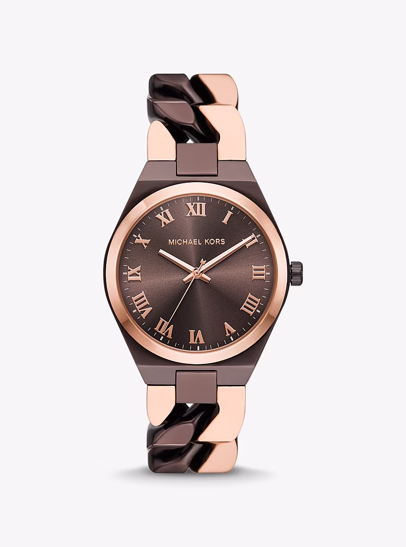 Michael Kors Lennox · Quartz 37mm · Deux Tons Chocolat/Or Rose · Bracelet Acier