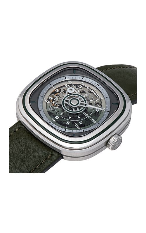 SevenFriday T-Series · T1/06 Green-T · Design Industriel · Automatique · Cuir Vert — vue 3