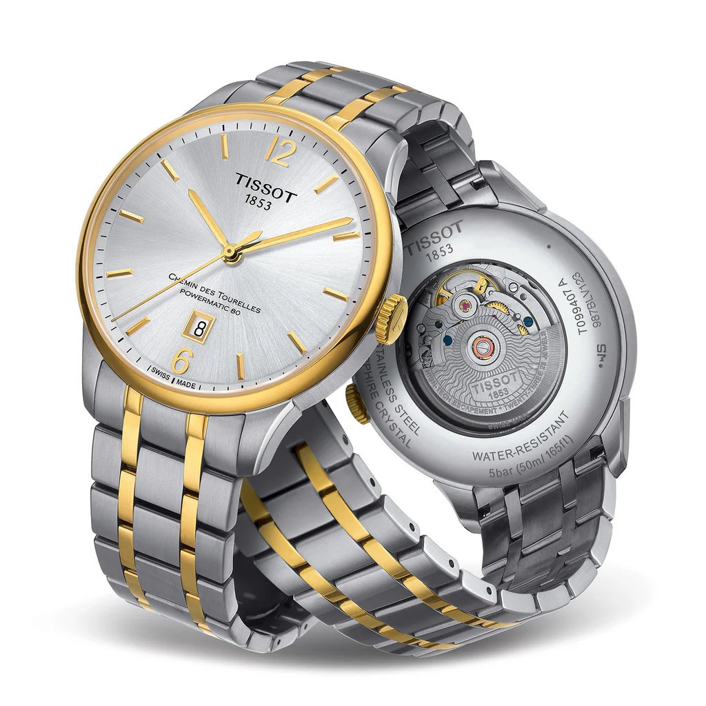 Tissot Chemin des Tourelles · PM80 · Deux Tons · Cadran Argenté · 42mm