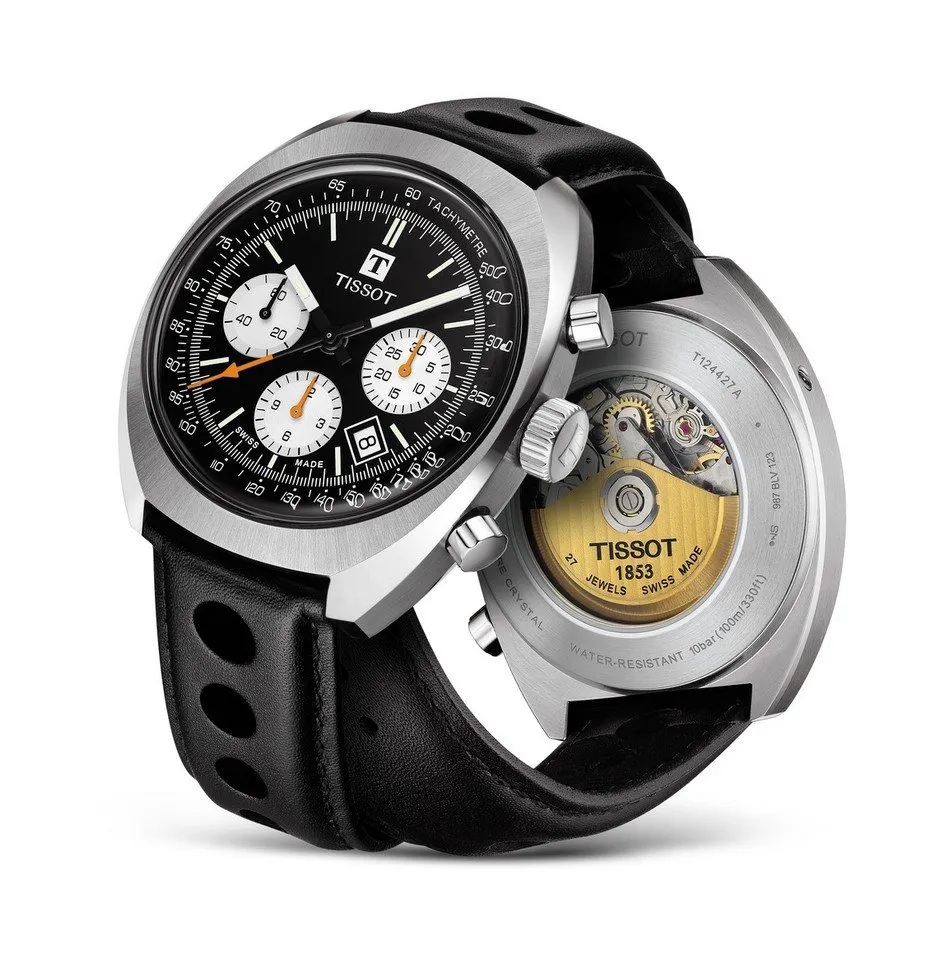 Tissot Heritage 1973 · Chronographe Automatique · 43mm · Cadran Noir · Cuir Perforé — vue 2