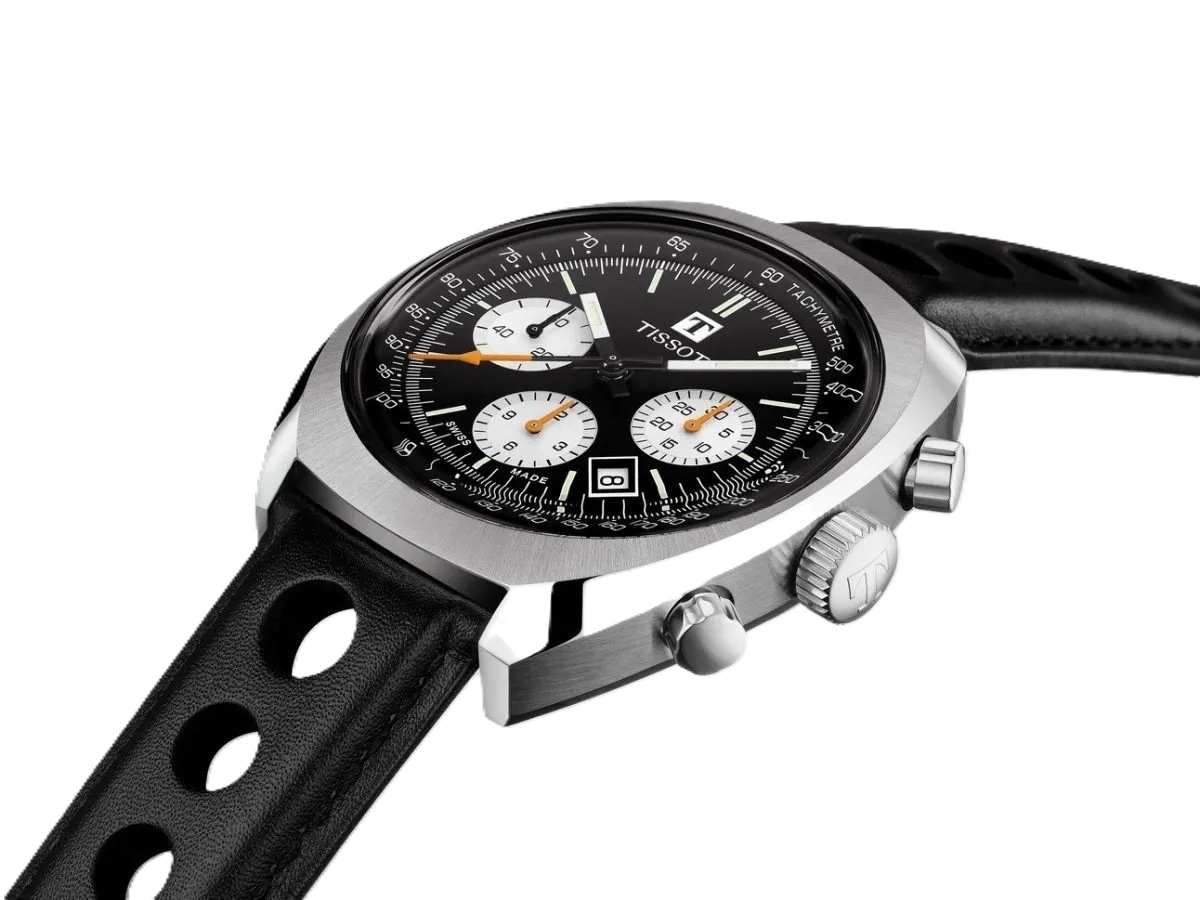 Tissot Heritage 1973 · Chronographe Automatique · 43mm · Cadran Noir · Cuir Perforé — vue 3