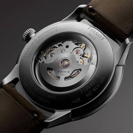 Tissot Chemin des Tourelles · PM80 · Cadran Bleu · Cuir Brun · 42mm — vue 3