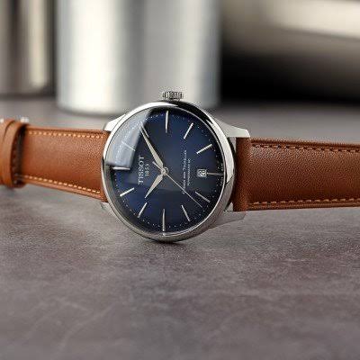 Tissot Chemin des Tourelles · PM80 · 39mm · Cadran Bleu · Cuir Brun — vue 2