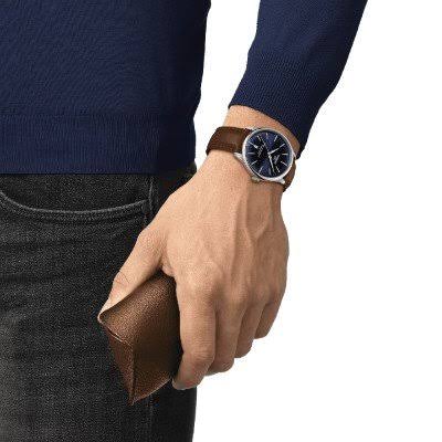 Tissot Chemin des Tourelles · PM80 · 39mm · Cadran Bleu · Cuir Brun — vue 3