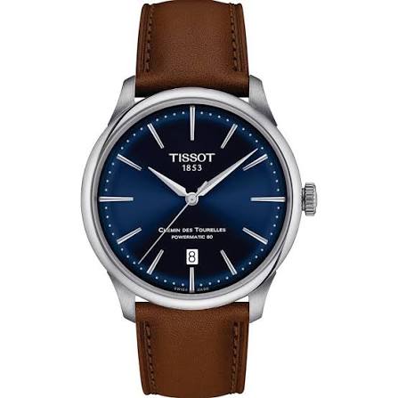 Tissot Chemin des Tourelles · PM80 · 39mm · Cadran Bleu · Cuir Brun