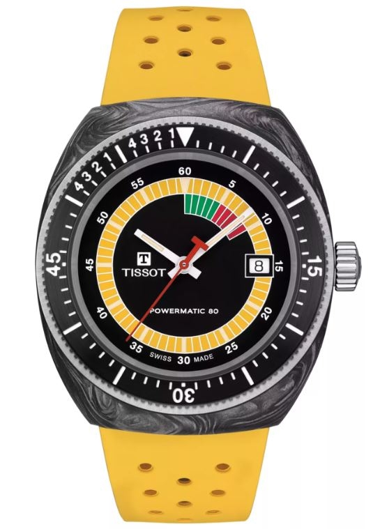 Tissot Sideral S · Powermatic 80 · Carbone Forgé · Cadran Multicolore · Caoutchouc Bleu